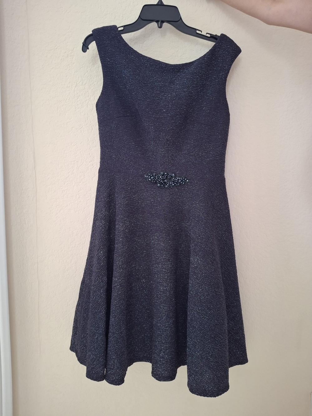 Sparkle Black Fit-and-Flare Dress with Beaded Waist Detail